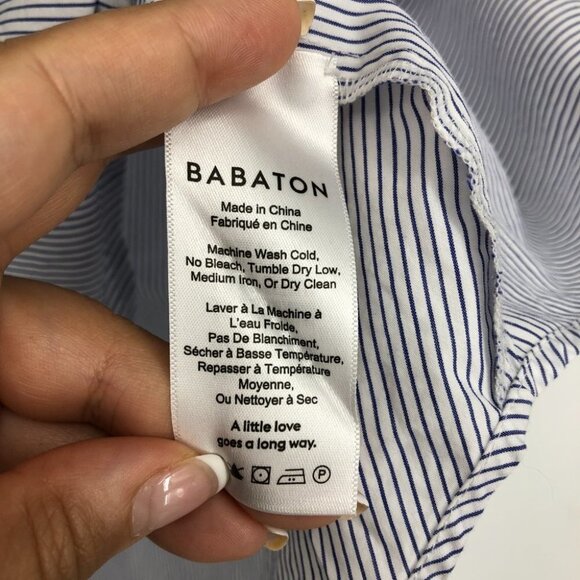 Aritzia Babaton Malik off the shoulder blouse, blue & white stripes 100% cotton - Picture 5 of 16